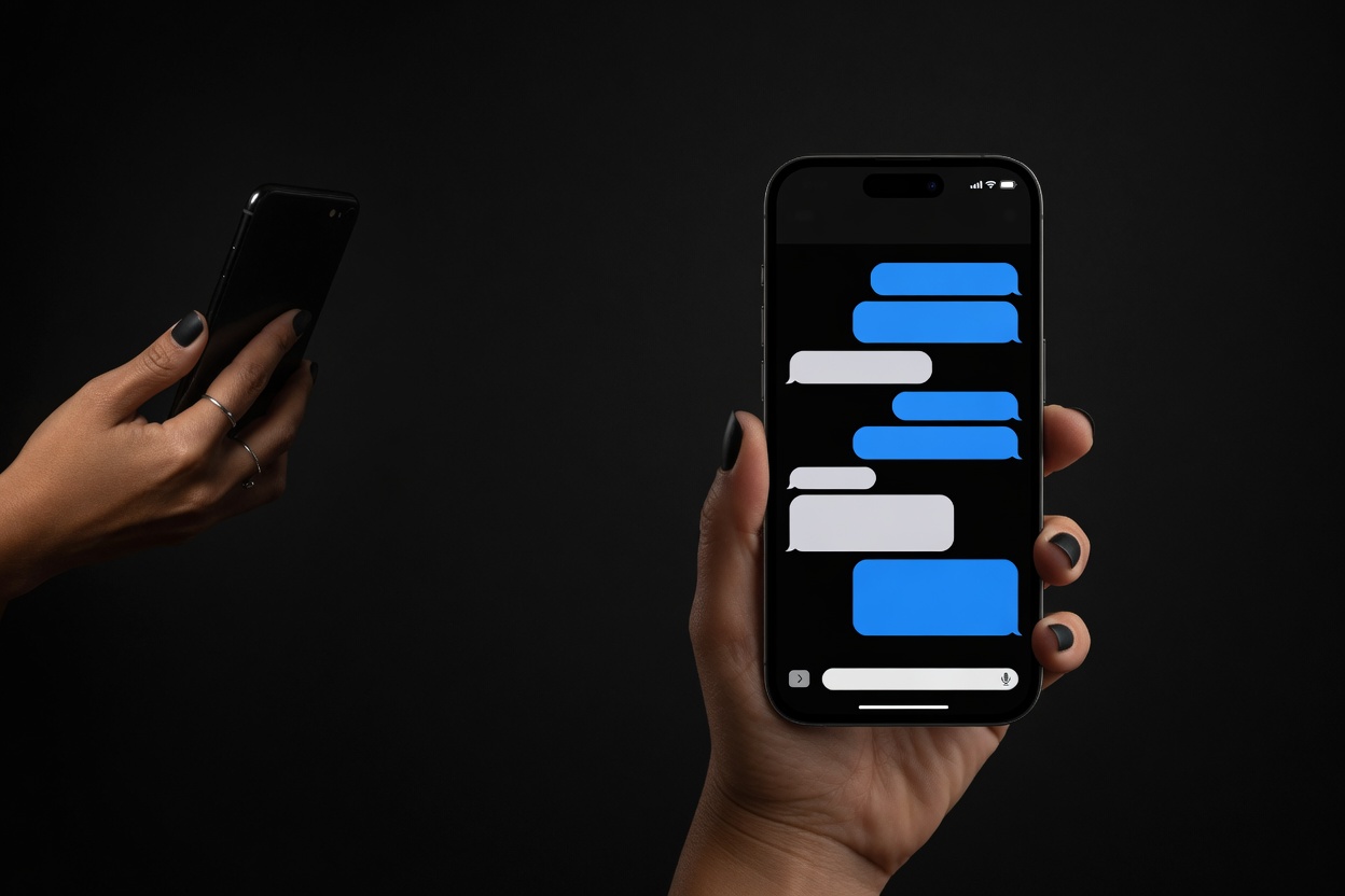 A hand holding a phone open to a farm conversation